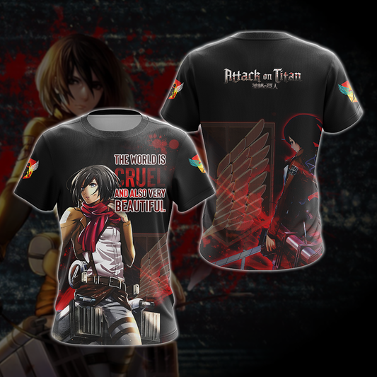 The World Is Cruel and Also Very Beautiful Mikasa Attack On Titan Anime T-shirt Zip Hoodie Pullover Hoodie T-shirt S