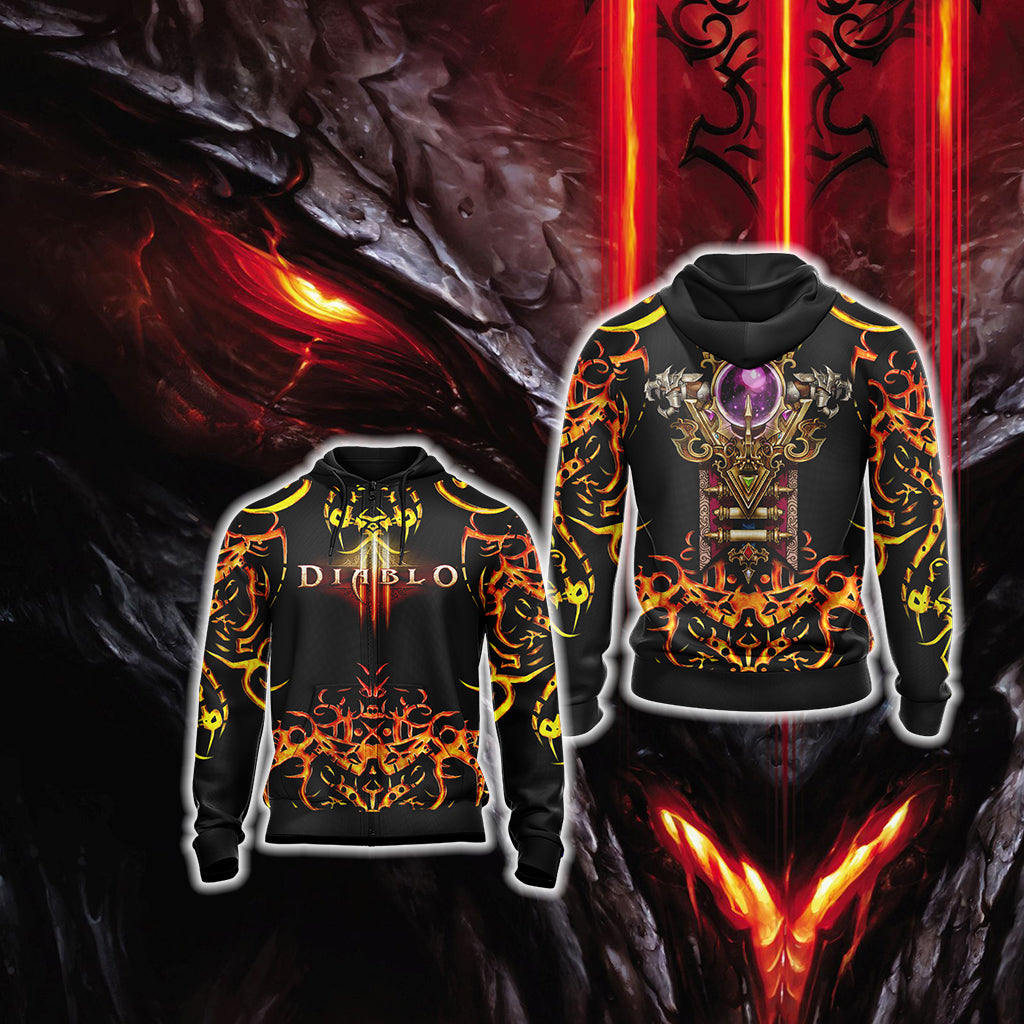 Diablo III - Class Crests Unisex 3D T-shirt Zip Hoodie XS