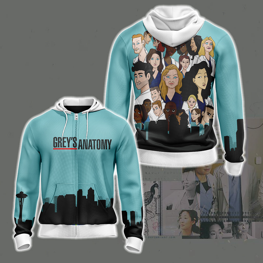 Grey's Anatomy Unisex 3D T-shirt Zip Hoodie XS