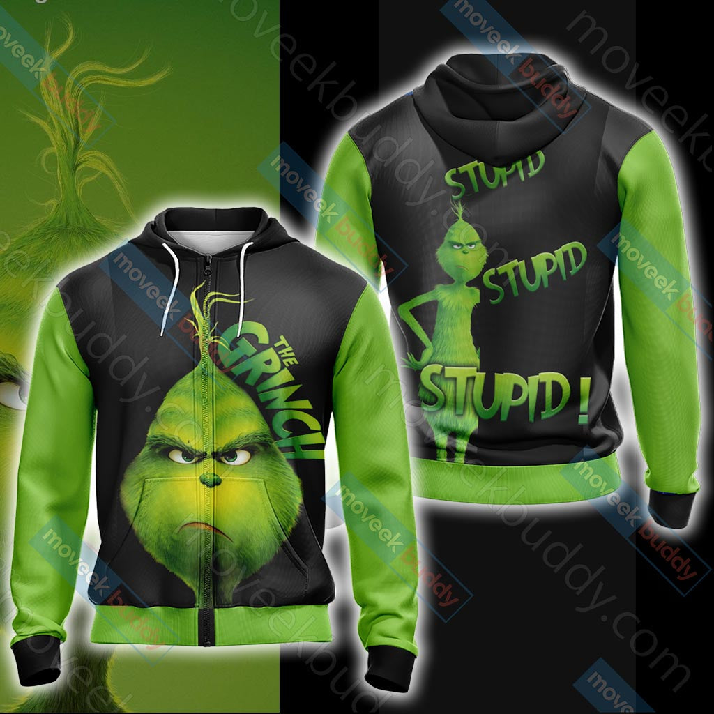 The Grinch "stupid, stupid, stupid!" Unisex 3D T-shirt Zip Hoodie XS
