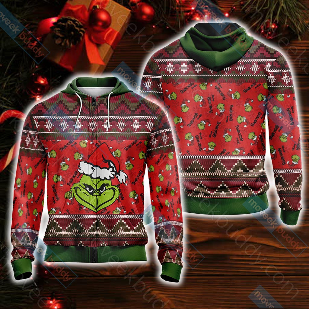 The Grinch Christmas Unisex 3D T-shirt Zip Hoodie XS