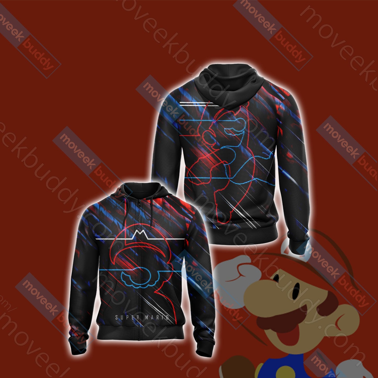 Super Mario Minimalist Unisex 3D T-shirt Zip Hoodie XS