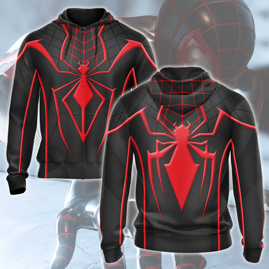 Spider-Man In The Spider Verse Miles Morales Felpa Con Cappuccio 3D Poliestere Con Cappuccio Primavera Halloween Giacca Unisex Costume Da Festa Sottile - Foto 3