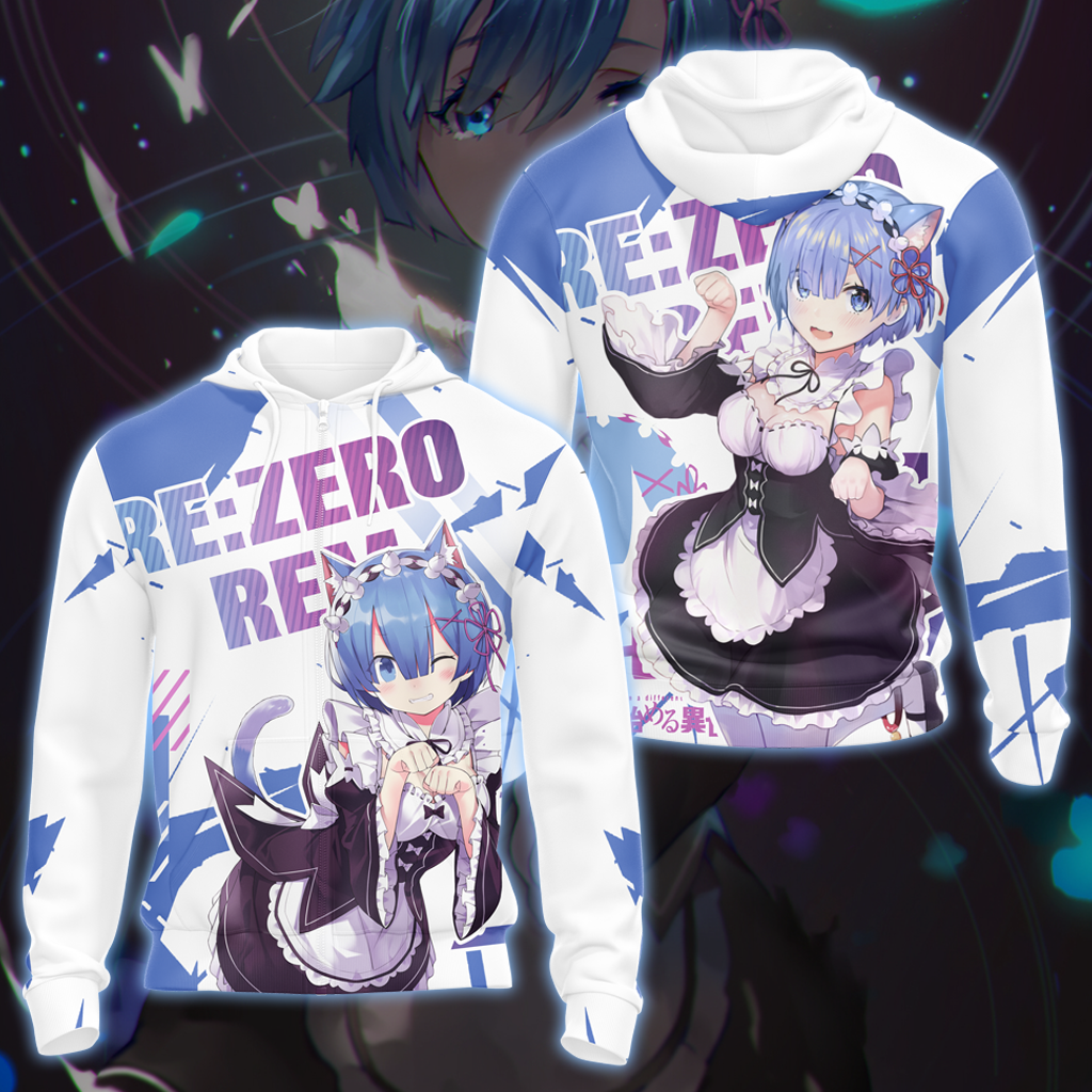 Rem Re:Zero All Over Print T-shirt Zip Hoodie Pullover Hoodie Zip Hoodie S