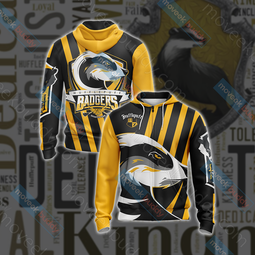 Hufflepuff Badgers Quidditch Team Harry Potter New Style Unisex 3D T-shirt Zip Hoodie XS