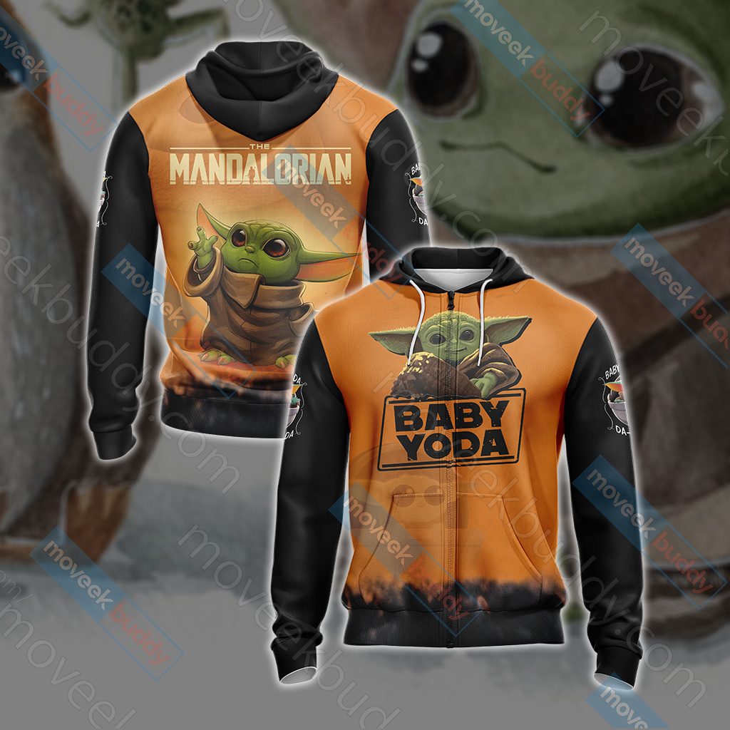 Star Wars The Mandalorian Baby Yoda Unisex 3D T-shirt Zip Hoodie XS