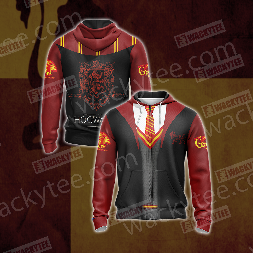 Harry Potter Hogwarts Uniform Gryffindor House Unisex 3D T-shirt Zip Hoodie S