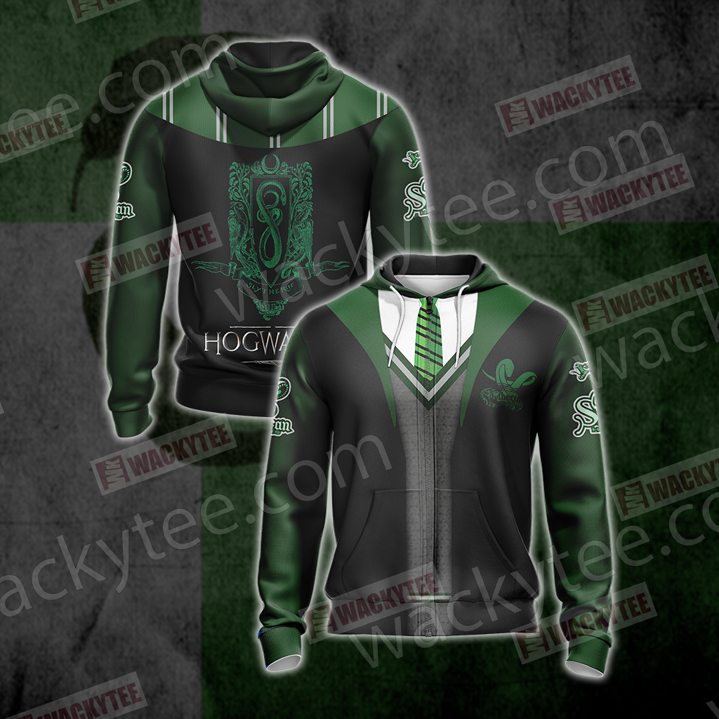 Harry Potter Hogwarts Uniform Slytherin House Unisex 3D T-shirt Zip Hoodie S