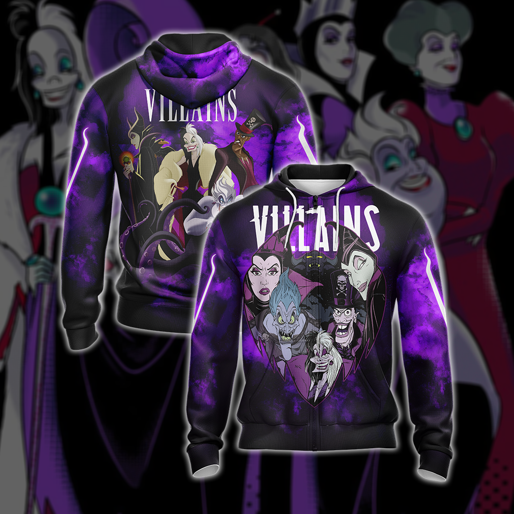Disney Vilains Unisex 3D T-shirt Zip Hoodie XS