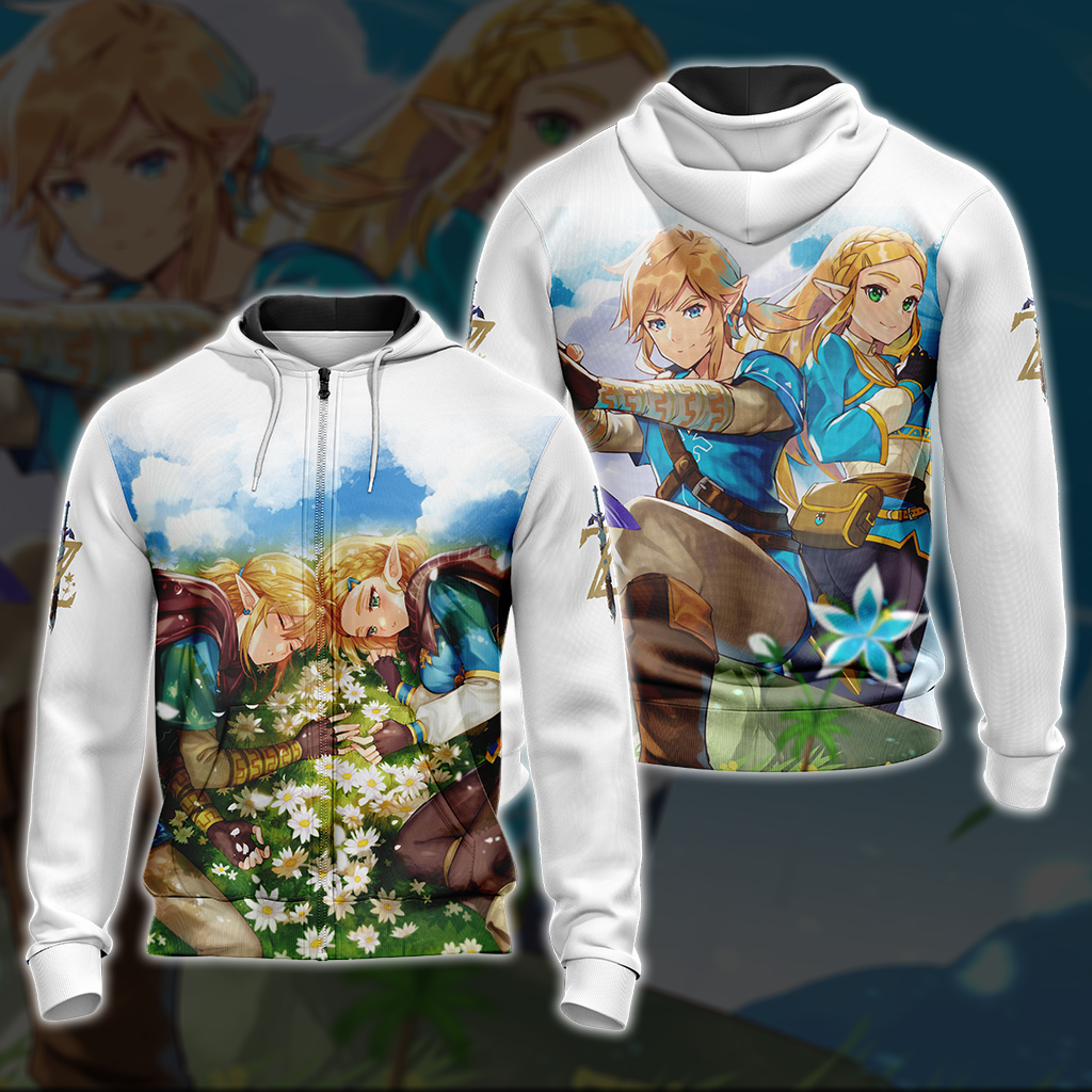 Link and Zelda The Legend of Zelda All Over Print T-shirt Tank Top Zip Hoodie Pullover Hoodie Zip Hoodie S