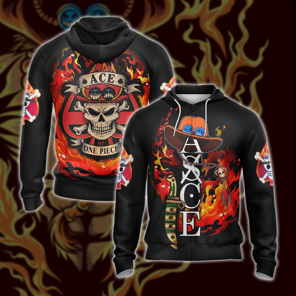 One piece - Portgas D. Ace Unisex 3D T-shirt Zip Hoodie XS