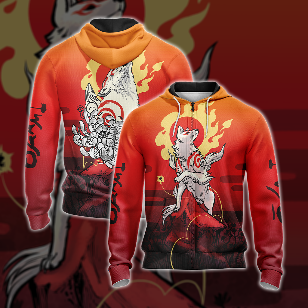 Okami Fox Fire Unisex 3D T-shirt Zip Hoodie XS