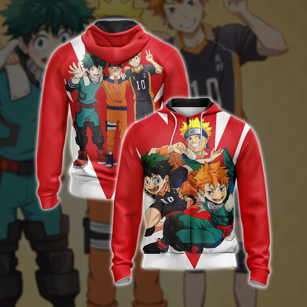 My hero academia x Naruto x Haikyuu Unisex 3D T-shirt Zip Hoodie XS