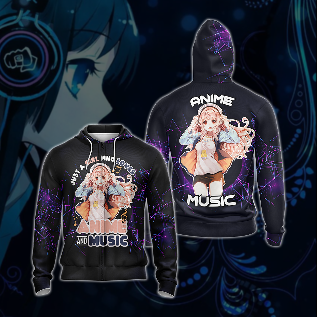 Just a girl who loves anime and music T-shirt Zip Hoodie Pullover Hoodie Zip Hoodie S