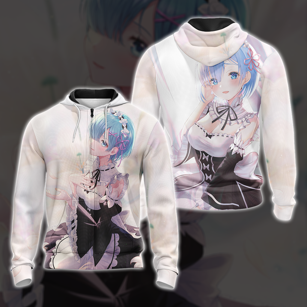 Rem Re:Zero All Over Print T-shirt Tank Top Zip Hoodie Pullover Hoodie Zip Hoodie S