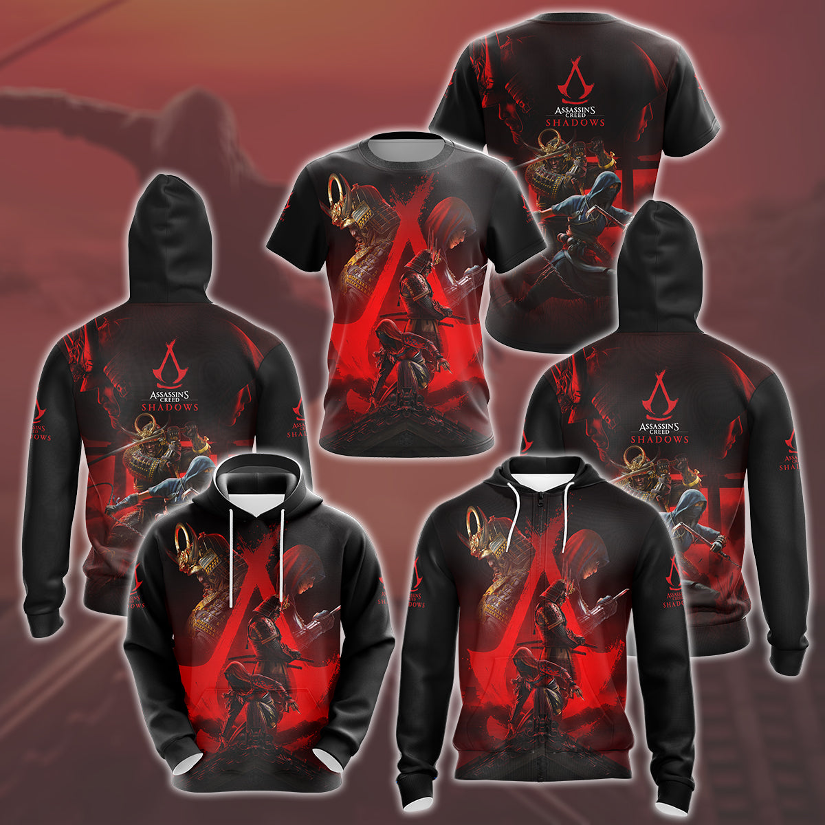 Assassin's Creed Shadows Video Game All Over Printed T-shirt Tank Top Zip Hoodie Pullover Hoodie Hawaiian Shirt Beach Shorts Joggers