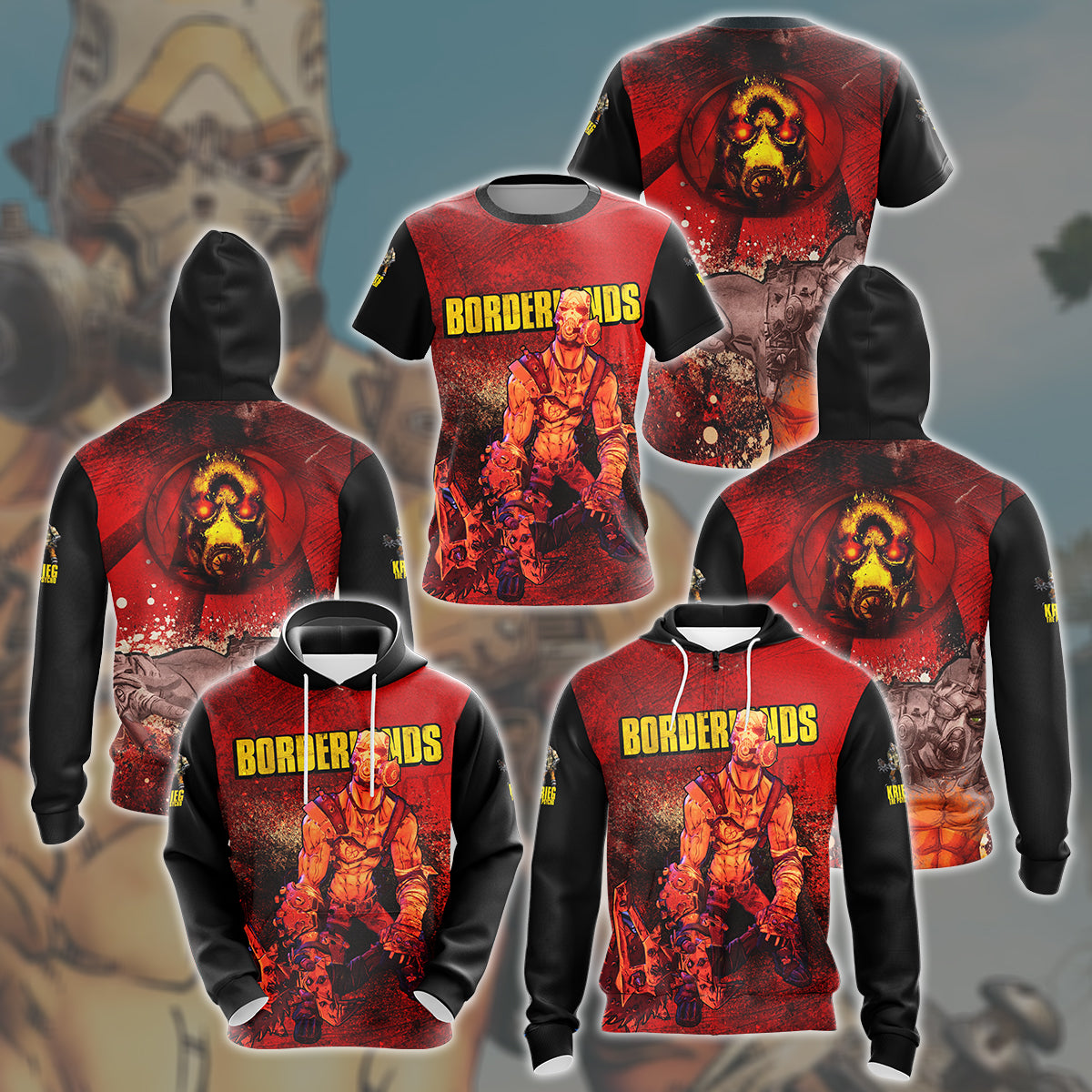 Borderlands Krieg Video Game All Over Printed T-shirt Tank Top Zip Hoodie Pullover Hoodie Hawaiian Shirt Beach Shorts Joggers