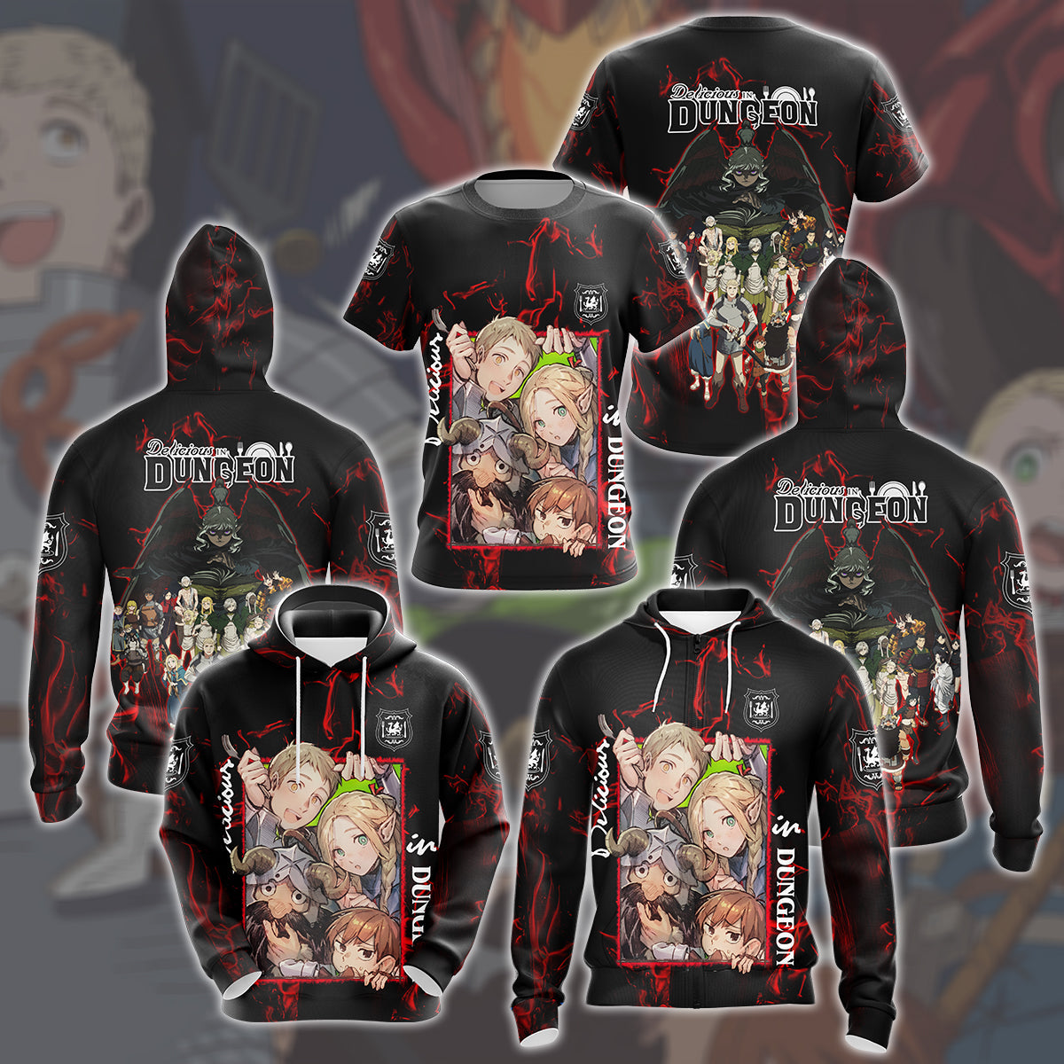 Delicious in Dungeon Anime Manga All Over Printed T-shirt Tank Top Zip Hoodie Pullover Hoodie Hawaiian Shirt Beach Shorts Joggers