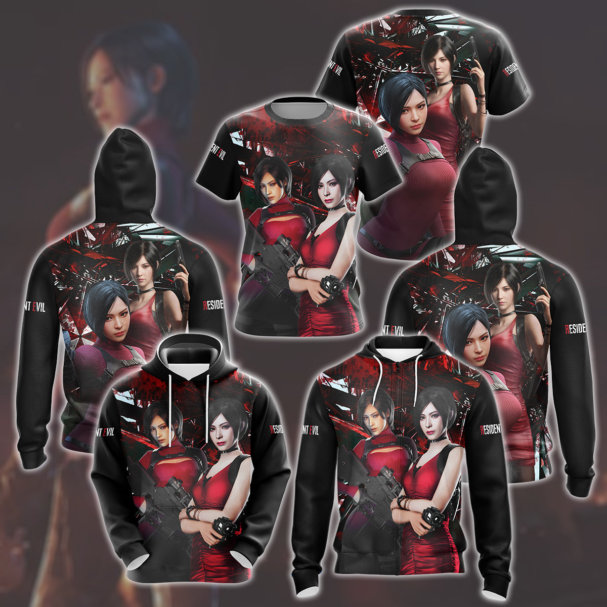Resident Evil Ada Wong Video Game All Over Printed T-shirt Tank Top Zip Hoodie Pullover Hoodie Hawaiian Shirt Beach Shorts Joggers
