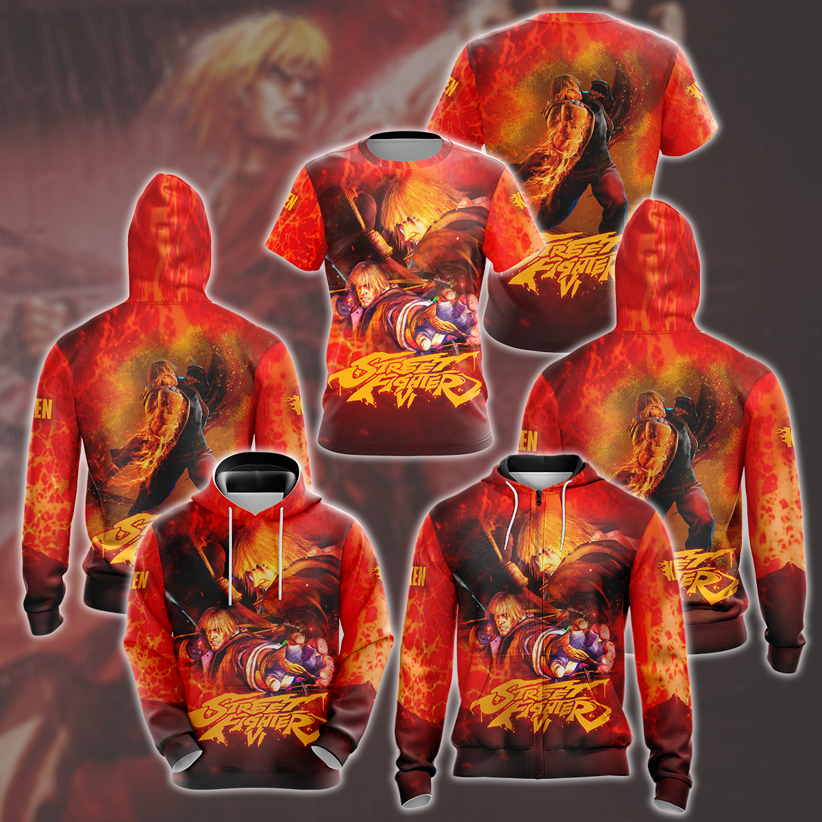 Street Fighter 6 Ken Video Game All Over Printed T-shirt Tank Top Zip Hoodie Pullover Hoodie Hawaiian Shirt Beach Shorts Joggers   