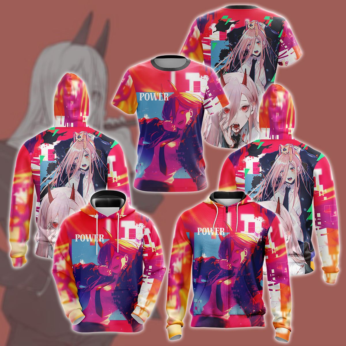 Chainsaw Man Power Anime Manga All Over Printed T-shirt Tank Top Zip Hoodie Pullover Hoodie Hawaiian Shirt Beach Shorts Joggers