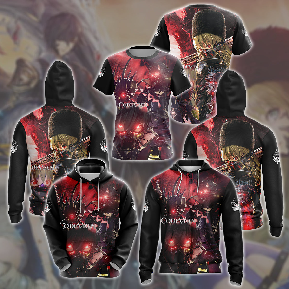 Code Vein Video Game All Over Printed T-shirt Tank Top Zip Hoodie Pullover Hoodie Hawaiian Shirt Beach Shorts Joggers