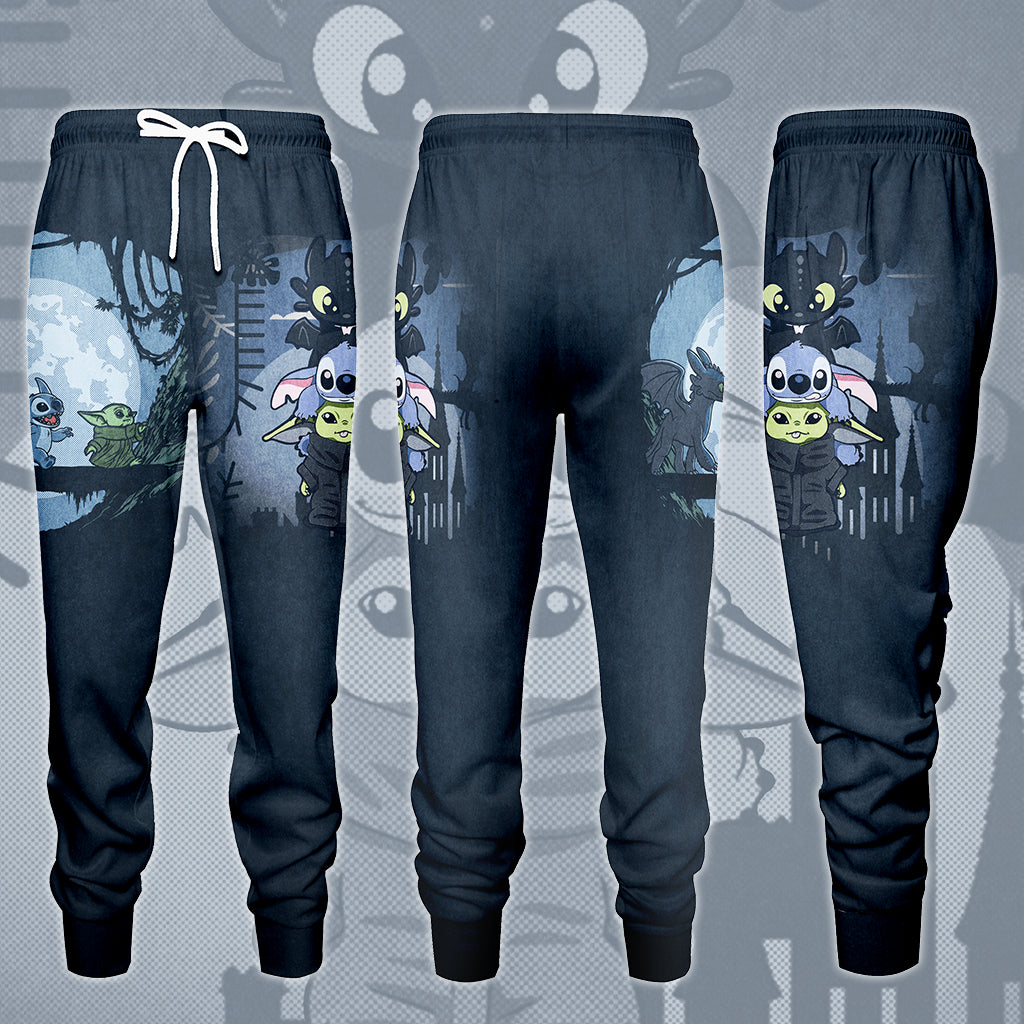 Baby Yoda Stitch & Toothless Movie Video Game All Over Printed T-shirt Tank Top Zip Hoodie Pullover Hoodie Hawaiian Shirt Beach Shorts Joggers Joggers