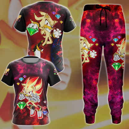 Sonic Super Shadow Chaos Emeralds Video Game All Over Printed T-shirt Tank Top Zip Hoodie Pullover Hoodie Hawaiian Shirt Beach Shorts Joggers