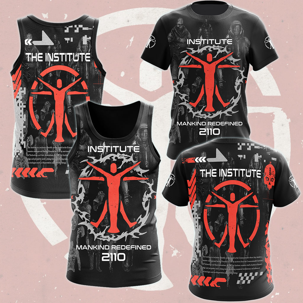 Fallout The Institute Video Game All Over Printed T-shirt Tank Top Zip Hoodie Pullover Hoodie Hawaiian Shirt Beach Shorts Joggers