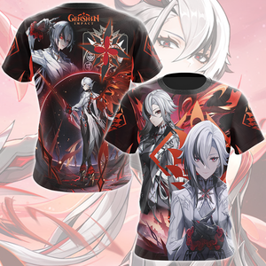 Genshin Impact Arlecchino Video Game All Over Printed T-shirt Tank Top Zip Hoodie Pullover Hoodie Hawaiian Shirt Beach Shorts Joggers T-shirt S 