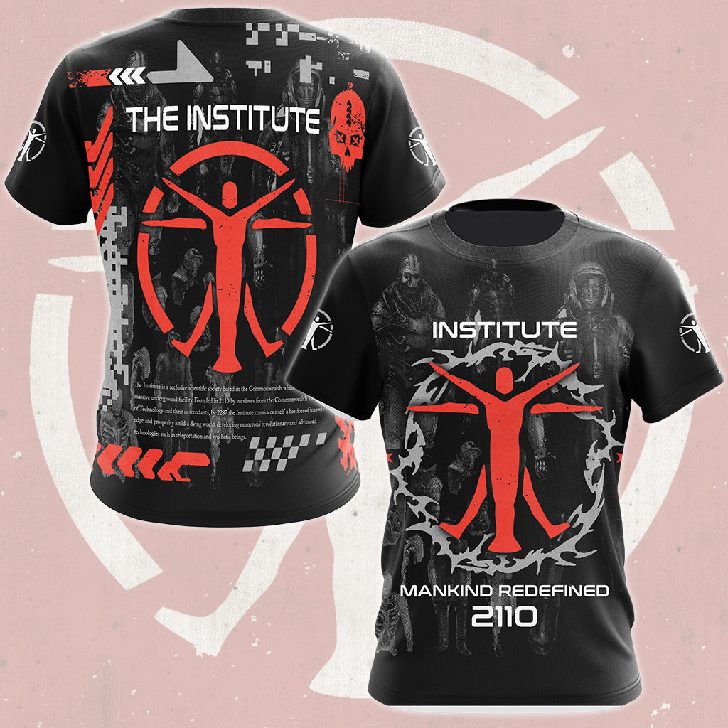 Fallout The Institute Video Game All Over Printed T-shirt Tank Top Zip Hoodie Pullover Hoodie Hawaiian Shirt Beach Shorts Joggers T-shirt