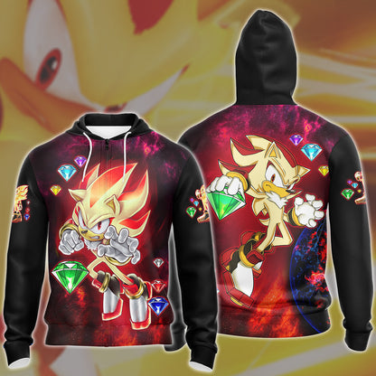 Sonic Super Shadow Chaos Emeralds Video Game All Over Printed T-shirt Tank Top Zip Hoodie Pullover Hoodie Hawaiian Shirt Beach Shorts Joggers