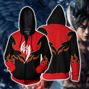 Tekken Jin Kazama Red Flame Cosplay Beach Shorts Zip Hoodie S 