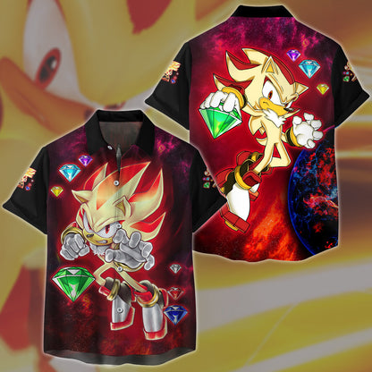 Sonic Super Shadow Chaos Emeralds Video Game All Over Printed T-shirt Tank Top Zip Hoodie Pullover Hoodie Hawaiian Shirt Beach Shorts Joggers