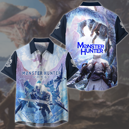 Monster Hunter: World Video Game All Over Printed T-shirt Tank Top Zip Hoodie Pullover Hoodie Hawaiian Shirt Beach Shorts Joggers Hawaiian Shirt S 