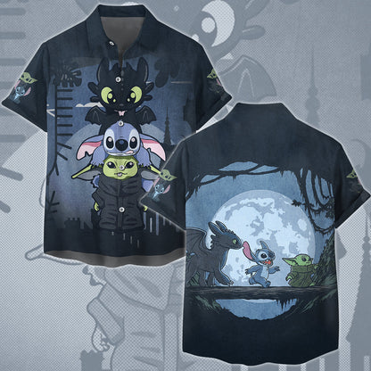 Baby Yoda Stitch & Toothless Movie Video Game All Over Printed T-shirt Tank Top Zip Hoodie Pullover Hoodie Hawaiian Shirt Beach Shorts Joggers Hawaiian Shirt