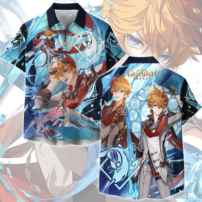Genshin Impact Childe (Tartaglia) Video Game All Over Printed T-shirt Tank Top Zip Hoodie Pullover Hoodie Hawaiian Shirt Beach Shorts Joggers Hawaiian Shirt S 