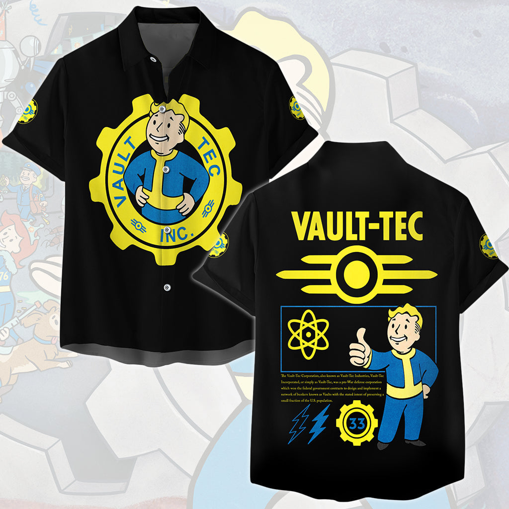 Fallout Vault-Tec Corporation Video Game All Over Printed T-shirt Tank Top Zip Hoodie Pullover Hoodie Hawaiian Shirt Beach Shorts Joggers Hawaiian Shirt
