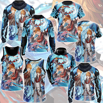 Genshin Impact Childe (Tartaglia) Video Game All Over Printed T-shirt Tank Top Zip Hoodie Pullover Hoodie Hawaiian Shirt Beach Shorts Joggers   