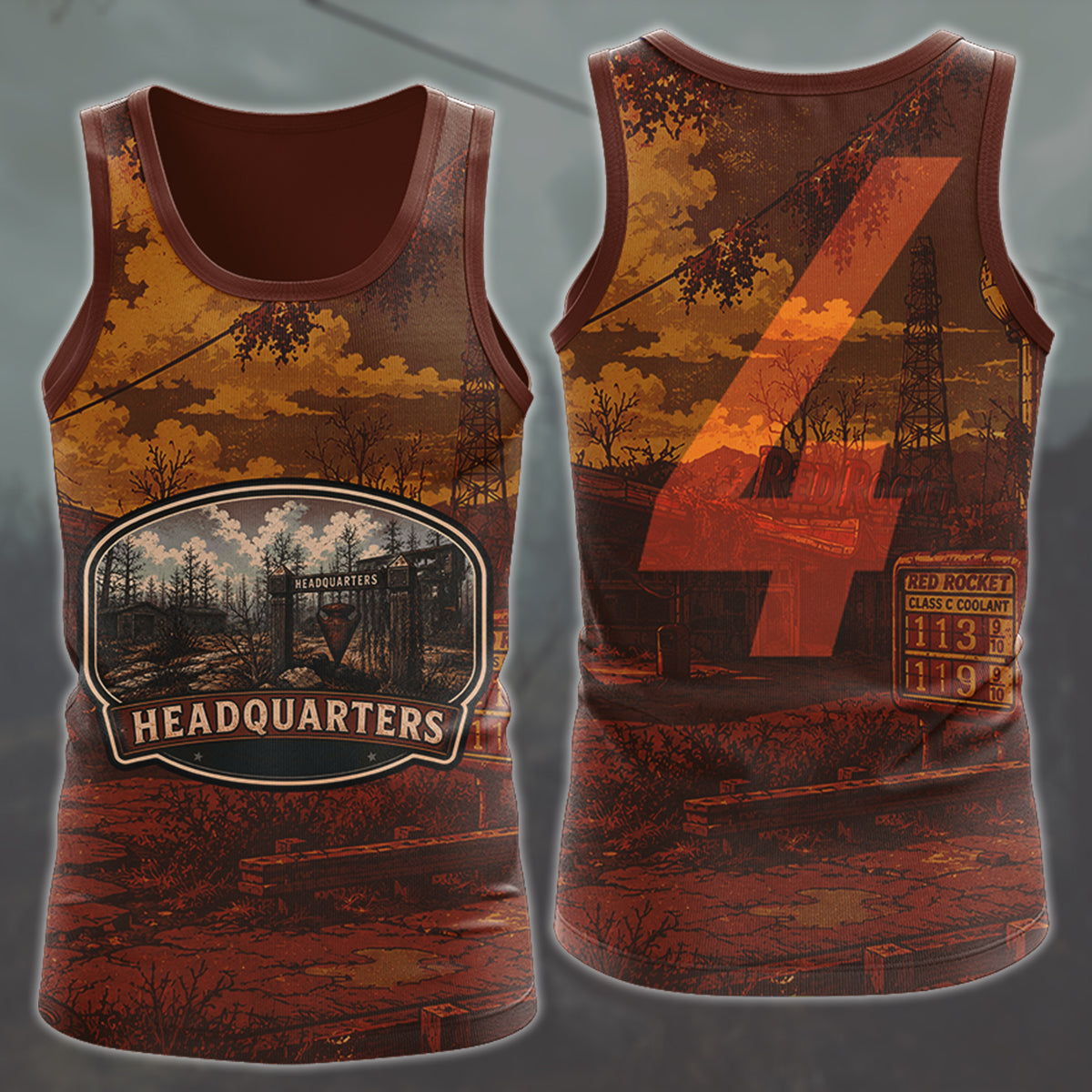 Fallout 4 Vintage National Park Style Video Game All Over Printed T-shirt Tank Top Zip Hoodie Pullover Hoodie Hawaiian Shirt Beach Shorts Joggers Tank Top