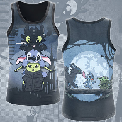 Baby Yoda Stitch & Toothless Movie Video Game All Over Printed T-shirt Tank Top Zip Hoodie Pullover Hoodie Hawaiian Shirt Beach Shorts Joggers Tank Top