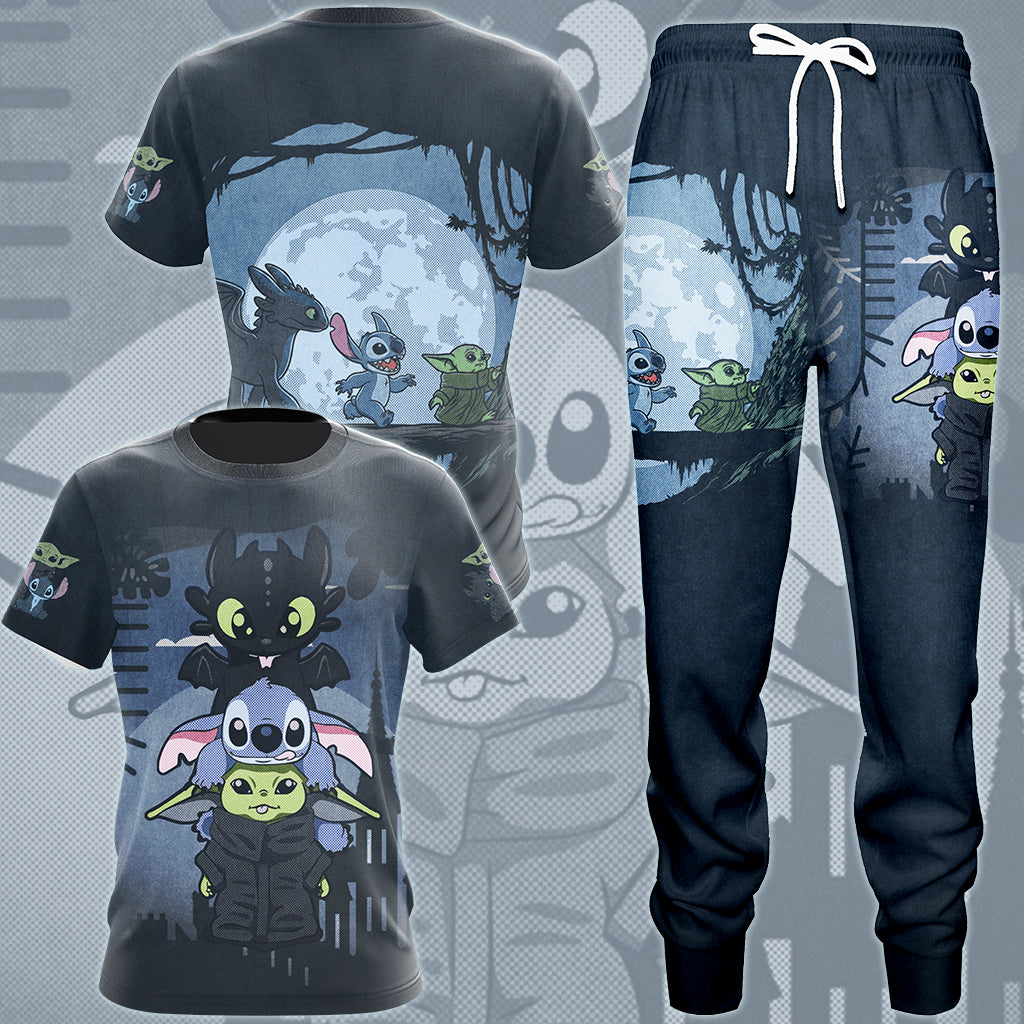 Baby Yoda Stitch & Toothless Movie Video Game All Over Printed T-shirt Tank Top Zip Hoodie Pullover Hoodie Hawaiian Shirt Beach Shorts Joggers