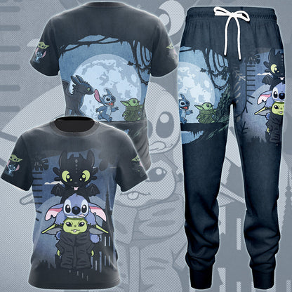 Baby Yoda Stitch & Toothless Movie Video Game All Over Printed T-shirt Tank Top Zip Hoodie Pullover Hoodie Hawaiian Shirt Beach Shorts Joggers