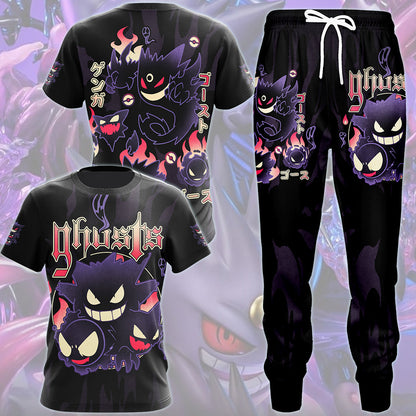 Pokemon Gengar Evolutions Anime Video Game All Over Printed T-shirt Tank Top Zip Hoodie Pullover Hoodie Hawaiian Shirt Beach Shorts Joggers