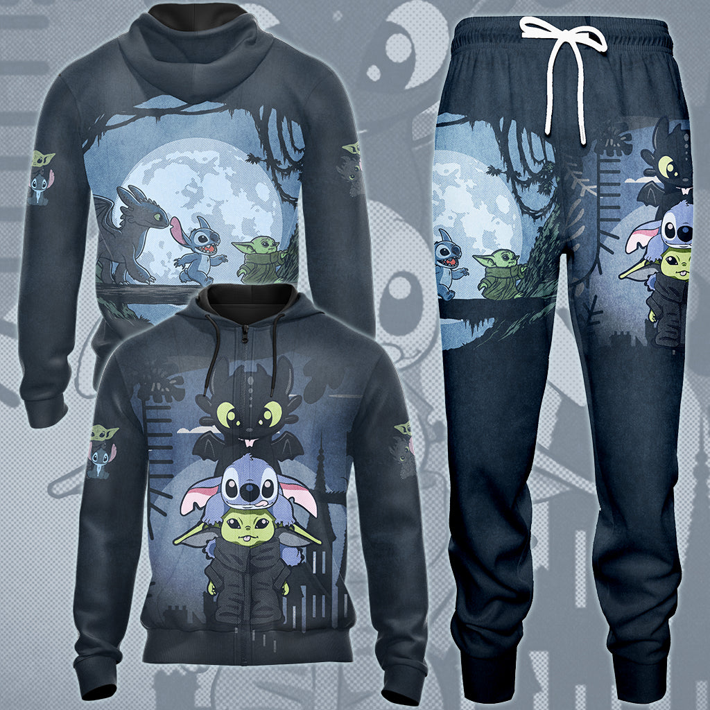 Baby Yoda Stitch & Toothless Movie Video Game All Over Printed T-shirt Tank Top Zip Hoodie Pullover Hoodie Hawaiian Shirt Beach Shorts Joggers