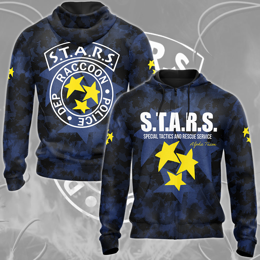 Resident Evil S.T.A.R.S. Alpha Team Video Game All Over Printed T-shirt Tank Top Zip Hoodie Pullover Hoodie Hawaiian Shirt Beach Shorts Joggers Zip Hoodie