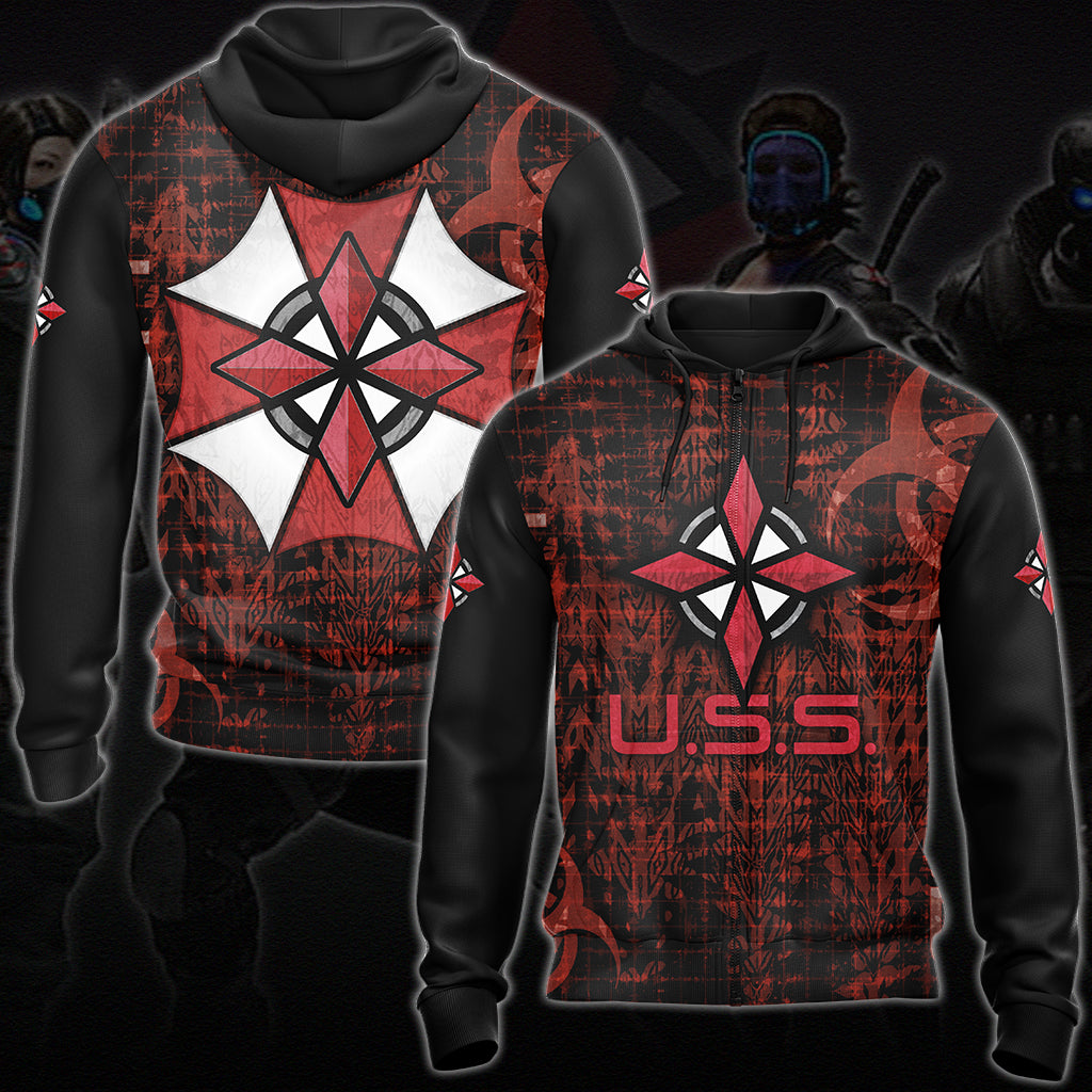 Resident Evil Umbrella Security Service (U.S.S.) Video Game All Over Printed T-shirt Tank Top Zip Hoodie Pullover Hoodie Hawaiian Shirt Beach Shorts Joggers Zip Hoodie