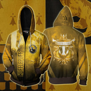 Hufflepuff Harry Potter New Look Unisex 3D T-shirt Zip Hoodie S 