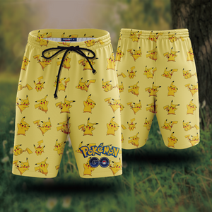 Pokemon Go Pikachu Seamless Pattern Beach Shorts S  