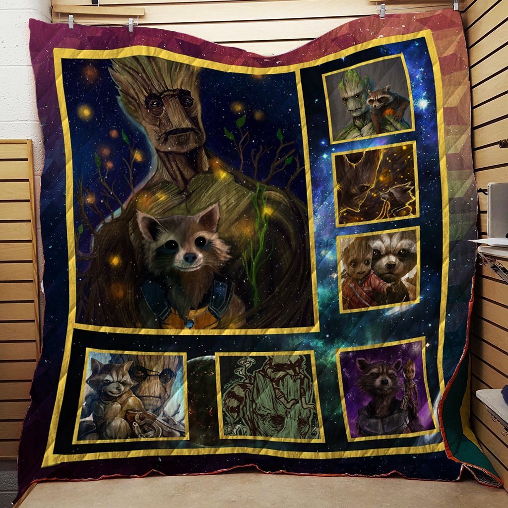 The Groot And The Rocket 3D Quilt Blanket   